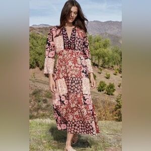 JOHNNY WAS Flora Patchwork Tie-Back Dress Size Small